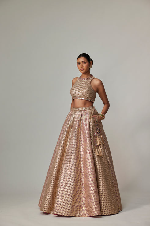 Deep Beige Multicolor With Crop Top